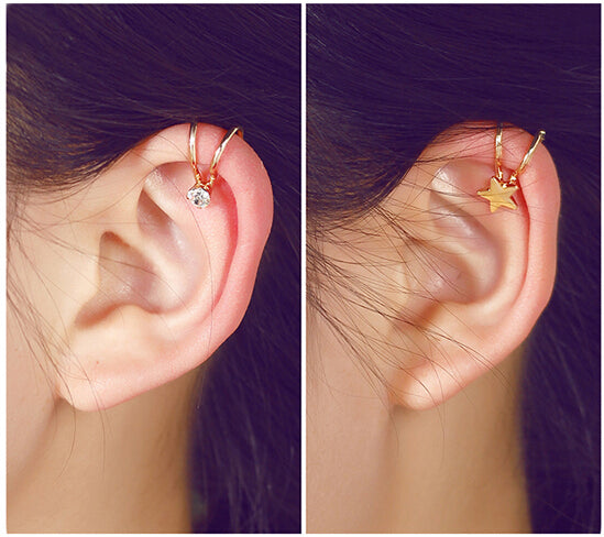 Heart Crystal Flower Ear Cuff