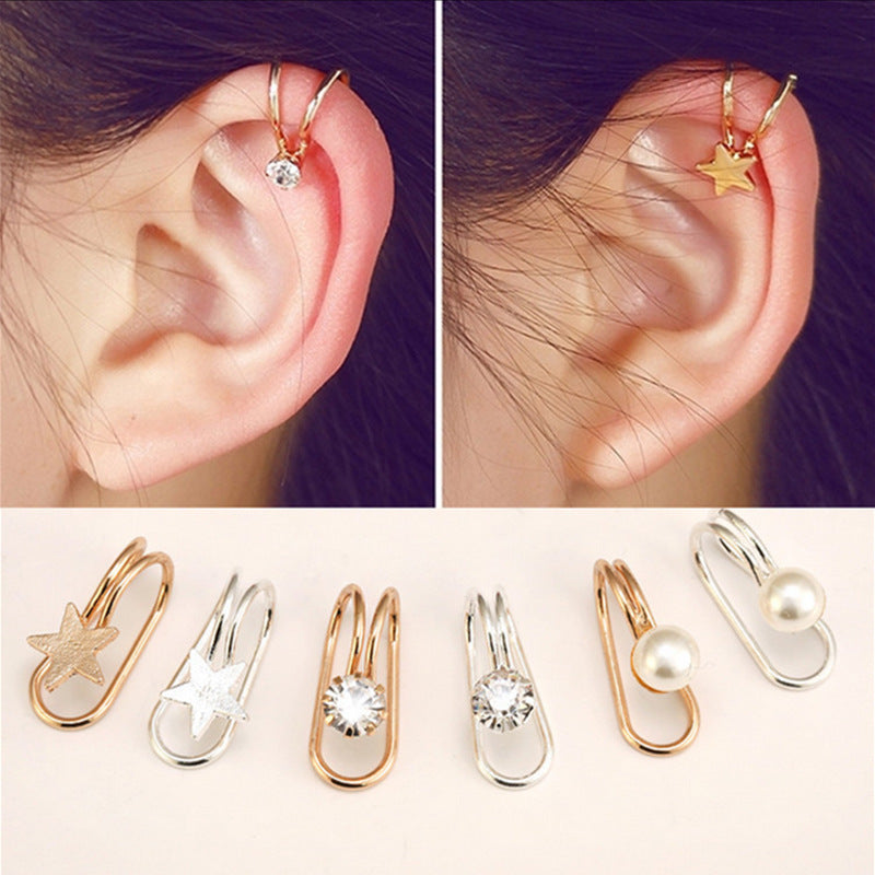 Heart Crystal Flower Ear Cuff